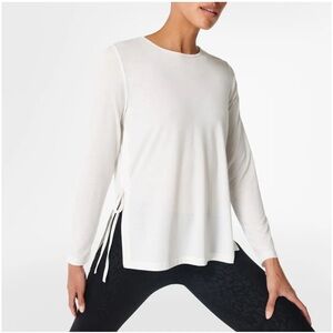 Sweaty Betty White Tie Side Yoga Long Sleeve Top Lily White Sz 0-2 Athleisure